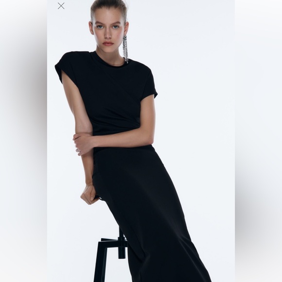 DRAPED MIDI DRESS - Black | ZARA - Picture 4 of 4